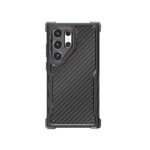 Juodas originalus dėklas telefonui Samsung Galaxy S24 Ultra GP-FPS928SBJ by SHLDAir Rugged Cover su anglies pluošto raštu