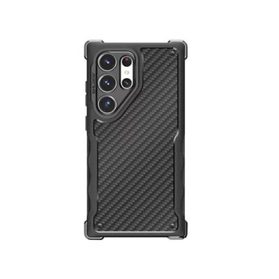 Juodas originalus dėklas telefonui Samsung Galaxy S24 Ultra GP-FPS928SBJ by SHLDAir Rugged Cover su anglies pluošto raštu