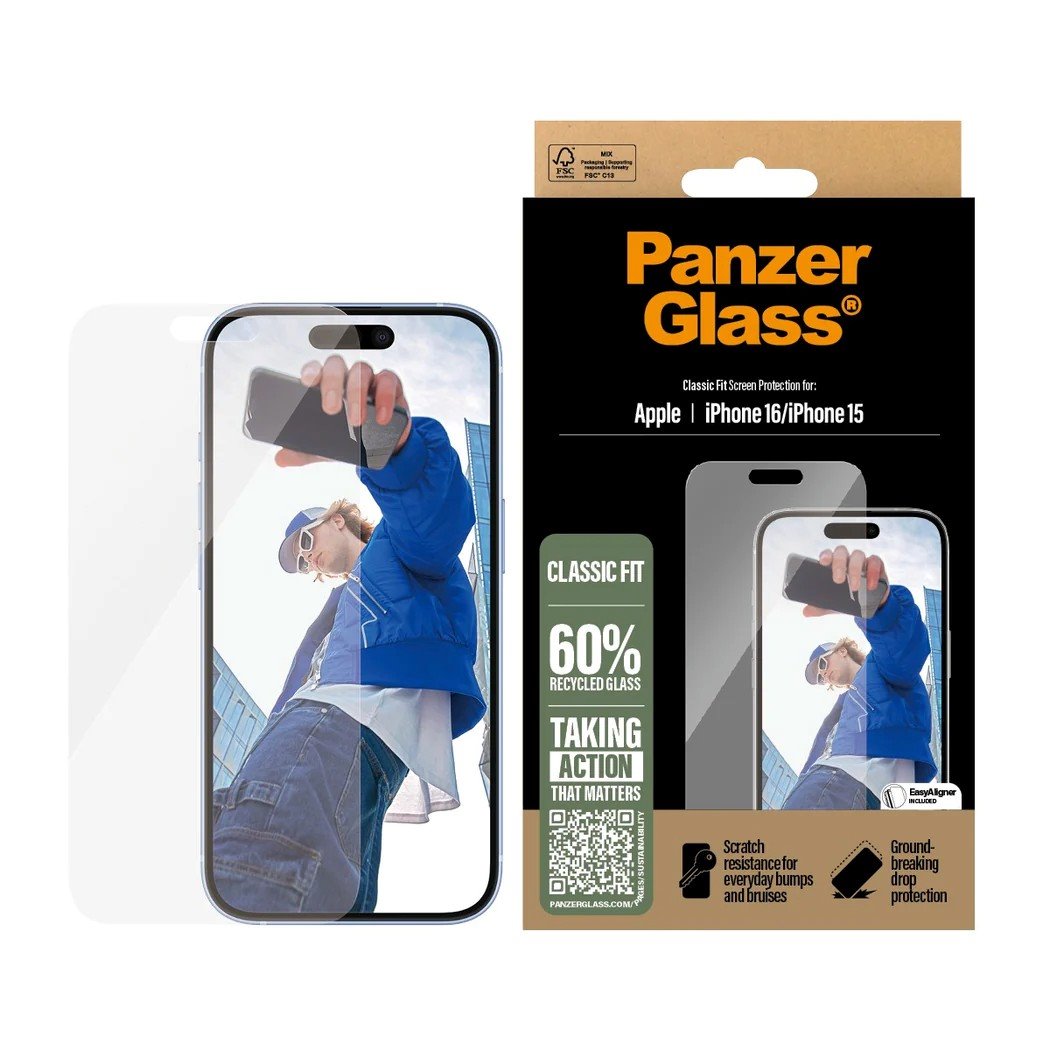 Skaidrus apsauginis stiklas telefonui Apple iPhone 15 16 PanzerGlass Tempered Glass CF Skaidrus apsauginis stiklas telefonui Apple iPhone 15 16 PanzerGlass Tempered Glass CF su ekrano apsauga ir paketu