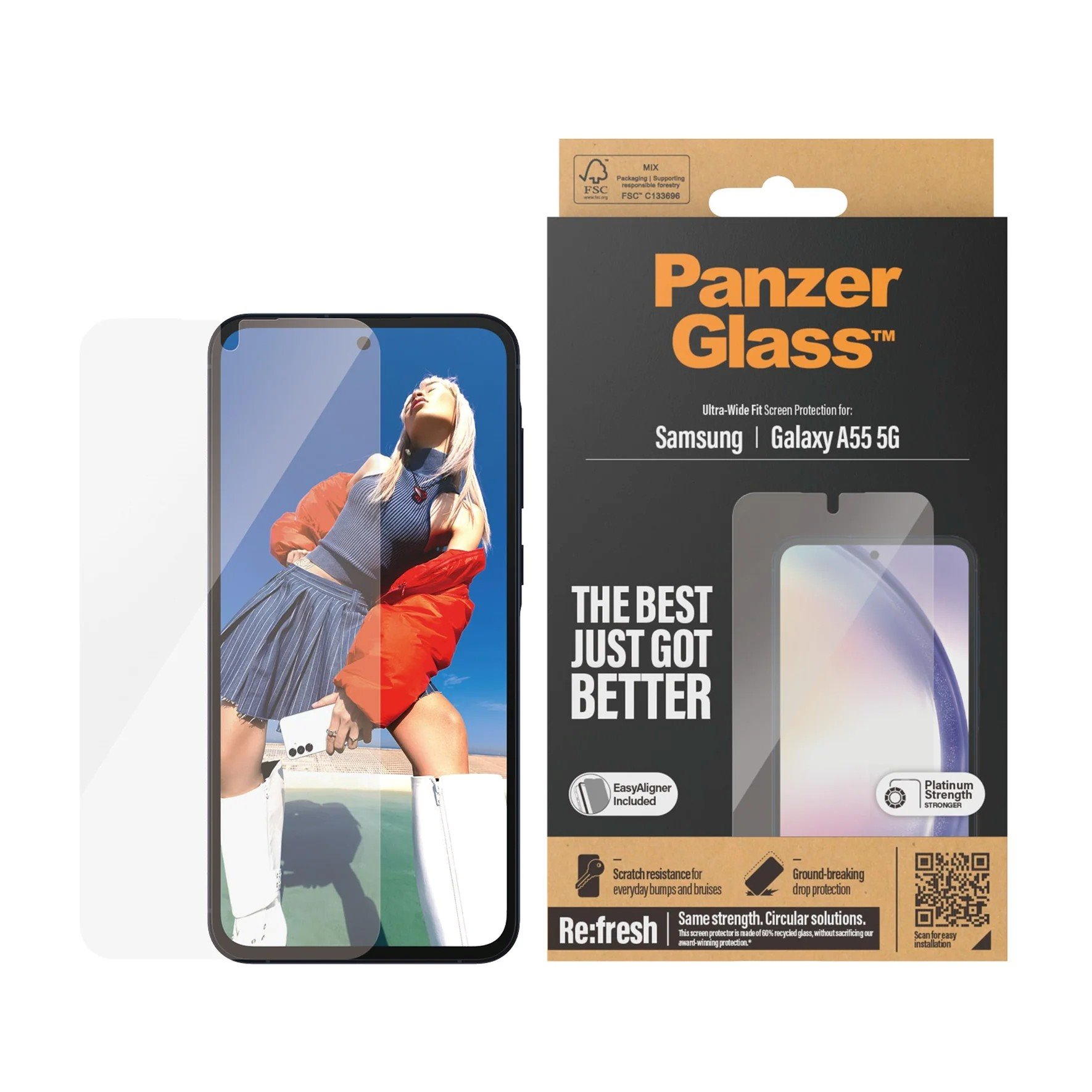 Skaidrus apsauginis stiklas Samsung Galaxy A55 5G PanzerGlass Skaidrus apsauginis stiklas telefonui Samsung Galaxy A55 5G PanzerGlass Tempered Glass UWF su pakuote