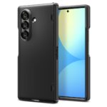 Juodas dėklas Samsung Galaxy Z Fold 7 su matiniu paviršiumi ir trijų kamerų išpjova