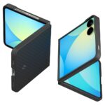 Juodas matinis dėklas Samsung Galaxy Z Flip 7 su aramidiniu paviršiumi