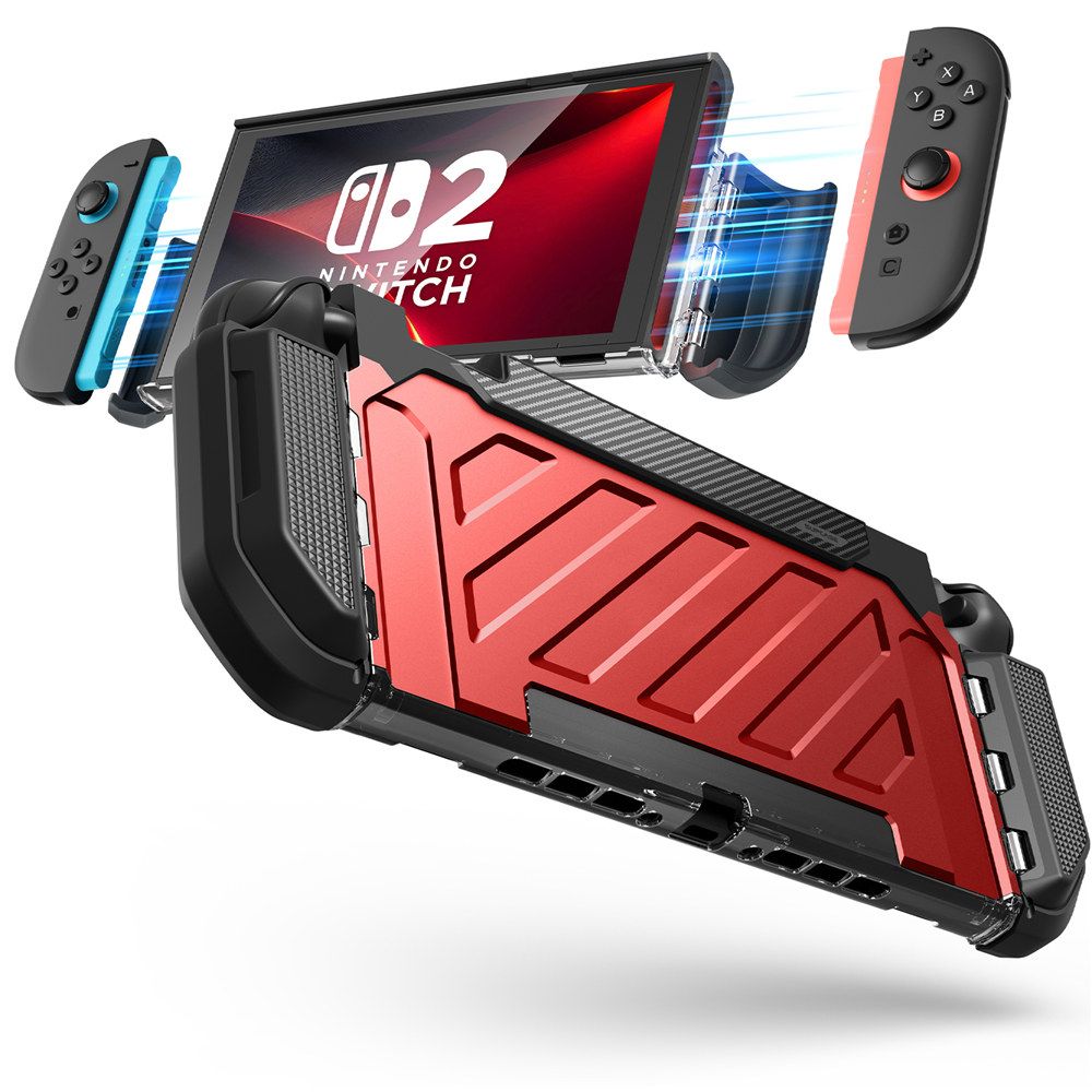Raudonas dėklas Nintendo Switch 2 SUPCASE UB PRO Raudonas dėklas Nintendo Switch 2 SUPCASE UB PRO su matine apdaila ir juodais kraštais