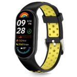 Juoda-geltona apyrankė Xiaomi Smart Band 8 su perforuotu silikoniniu dirželiu