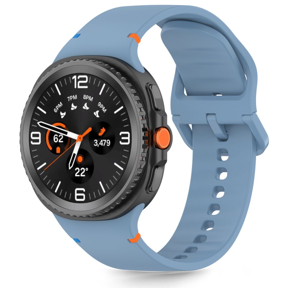 sviesiai melyna silikonine apyranke Samsung Galaxy Watch 8 sviesiai melyna silikonine apyranke Samsung Galaxy Watch 8 su rudu mygtuku