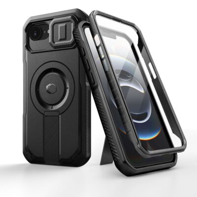 Juodas dėklas Apple Iphone 16E Tech-Protect Kevlar Magsafe su standžiu rėmu ir kamera apsauga