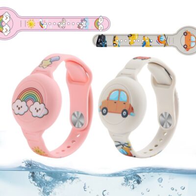 Spalvota apyrankė Apple Airtag 1 ir 2 TECH-PROTECT vaikams su rožine ir balta juostelėmis