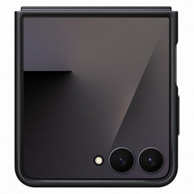 Juodas originalus dėklas EF-VF766PBE KindSuit telefonui Samsung Galaxy Z Flip 7 aplink telefono galinę dalį su dviem kameromis