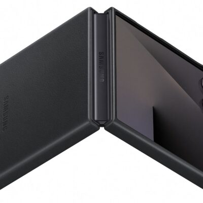 Juodas originalus dekoratyvus ir apsaugantis dedklas EF-VF766PBE KindSuit telefonui Samsung Galaxy Z Flip 7 atverstas