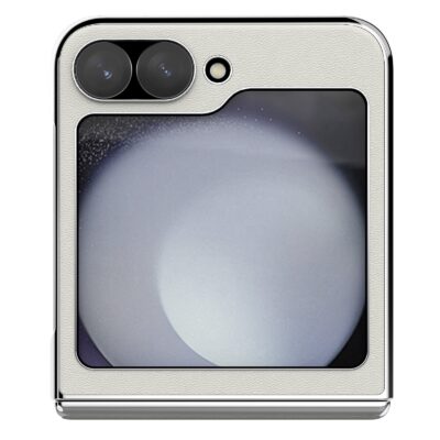 Baltas dėklas Nillkin CamShield Flip telefonui Samsung Galaxy Z Flip 6 7 FE su matiniu paviršiumi ir apvalia kamera