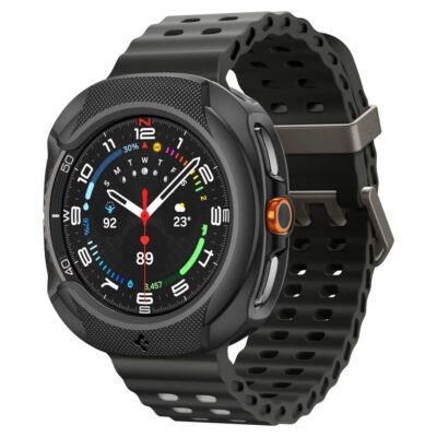Juodas matinis dėklas Samsung Galaxy Watch 8 Classic 46mm apsaugo laikrodį nuo įbrėžimų ir smūgių