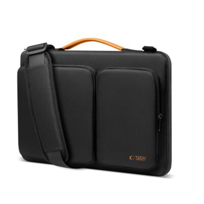 Juodas-oranžinis krepšys Laptop 15-16 TECH-PROTECT DEFENDER BAG su dviem priekinėmis kišenėmis ir orandžine rankena