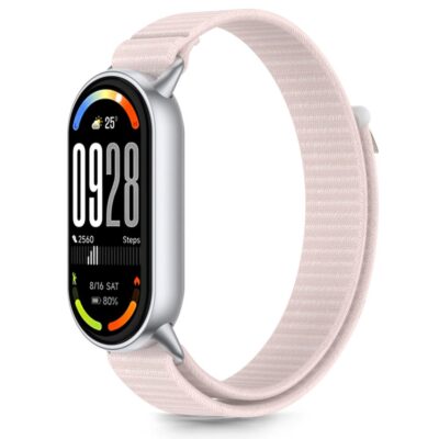 Rausva-pilka apyranke Xiaomi Smart Band 8 9 10 NFC Tech-Protect Nylon Stripe su ekranu