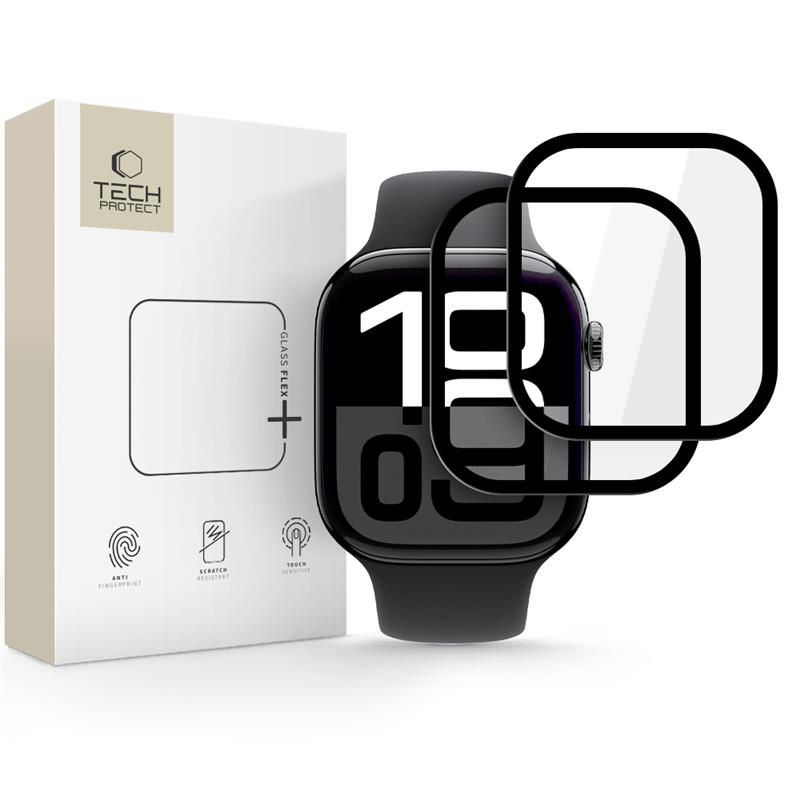 Juodas apsauginis stiklas Apple Watch 10 46mm TECH-PROTECT GLASS FLEX 2-PACK Juodas apsauginis stiklas Apple Watch 10 46mm TECH-PROTECT GLASS FLEX 2-PACK ant laikrodzio ekrano