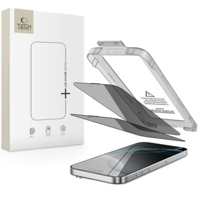Juodas privatumo apsauginis stiklas Apple Iphone 16 Pro su Tech-Protect Quick Set Spy 2-Pack komplektu