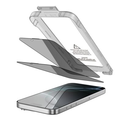 Juodas privatumo apsauginis stiklas telefonui Apple Iphone 16 Pro Tech-Protect Quick Set Spy pakete