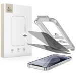 Juodas privatumo apsauginis stiklas telefonui Apple Iphone 12 Tech-Protect Quick Set Spy 2-Pack su dviem apsauginėmis plėvelėmis ir įrankiu pritaikymui