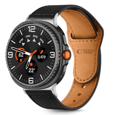 Juoda apyrankė Samsung Galaxy Watch 8 LeatherFit su juodos ir rudos odos spalvų deriniu