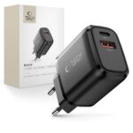 Juodas buitinis pakrovėjas TECH-PROTECT NCA20 su dviem USB jungtimis Type-C ir USB-A