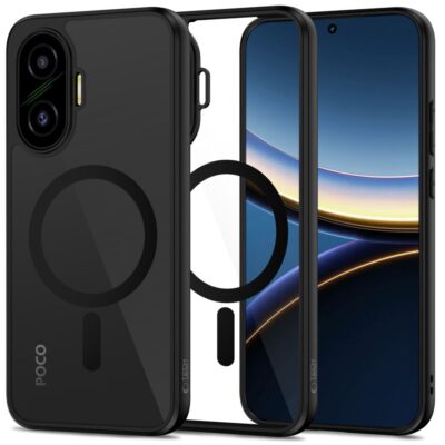Juodas-skaidrus dėklas Xiaomi Poco F7 5G Tech-Protect Magmat Magsafe su aiškia ir juoda dalimi