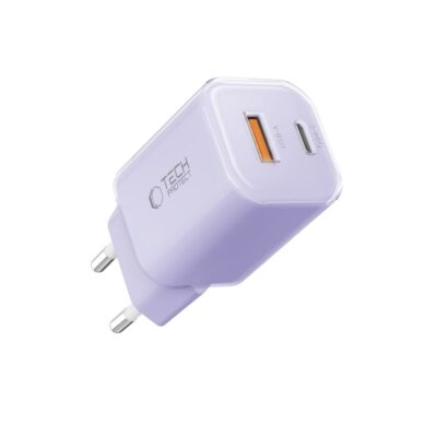 Purpurinis buitinis pakrovėjas TECH-PROTECT NCM33 2-PORT NETWORK CHARGER PD 33W su USB-A ir Type-C jungtimis