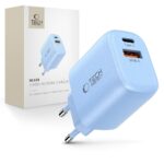 Šviesiai mėlynas buitinis pakrovėjas TECH-PROTECT NCA30 su USB-A ir Type-C jungtimis
