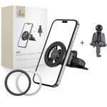 Juodas telefono laikiklis TECH-PROTECT N56 MAGNETIC MAGSAFE CD & VENT CAR MOUNT su magnetiniu laikikliu ir adapteriais automobiliui