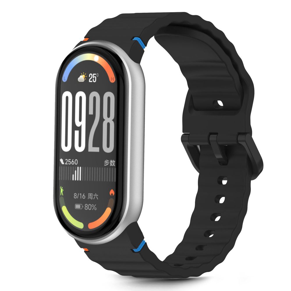 Juoda apyrankė Xiaomi Smart Band 8 9 10 NFC Tech-Protect Silicone Sport Juoda silikoninė sportinė apyrankė Xiaomi Smart Band 8 9 10 NFC Tech-Protect su išmaniojo laikrodžio ekranu