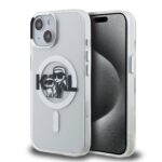 Skaidrus dėklas telefonui Apple iPhone 15 su Karl Lagerfeld piešiniu ir blizgiu paviršiumi