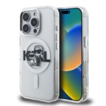 Skaidrus dėklas telefonui Apple iPhone 16 Pro su Karl Lagerfeld ir Choupette piešinėliu ir blizgučiais