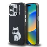 Juodas dėklas telefonui Apple Iphone 15 Pro Karl Lagerfeld IML Aquarelle Choupette su baltu katinu ir akiniais nuo saulės