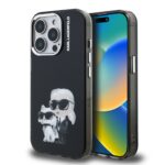 Juodas dėklas telefonui Apple Iphone 15 Pro Max su Karl Lagerfeld ir Choupette atvaizdais