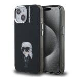 Juodas dėklas telefonui Apple Iphone 15 Karl Lagerfeld IML Aquarelle Karl su animaciniu Karl Lagerfeld paveikslėliu