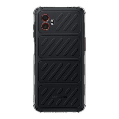 Skaidrus dėklas Tactical TPU Plyo telefonui Samsung Galaxy Xcover 7 Pro juodos spalvos su raudonomis kamerų apvadėmis