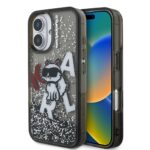 Juodas dėklas telefonui Apple iPhone 16 su karaliskos katės Choupette piešiniu ir blizgančiais elementais