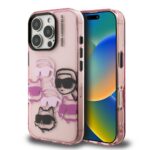 Rausvas dėklas telefonui Apple iPhone 16 Pro Karl Lagerfeld IML Multi KCH Heads su įvairiais veidukais ir akiniais nuo saulės