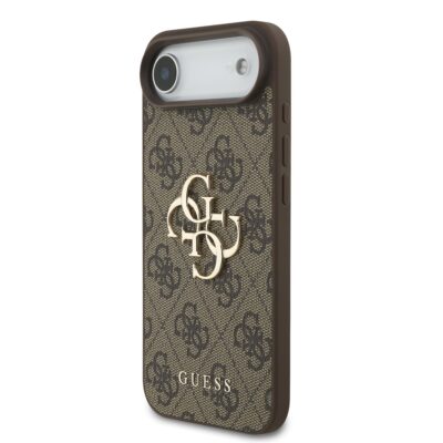 Rudas dėklas telefonui Apple Iphone 17 Air Guess PU 4G Metal Logo Strap su metaliniu logotipu