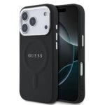 Juodas originalus dėklas Guess PU Saffiano MagSafe telefonui Apple Iphone 17 Pro su trimis kameromis