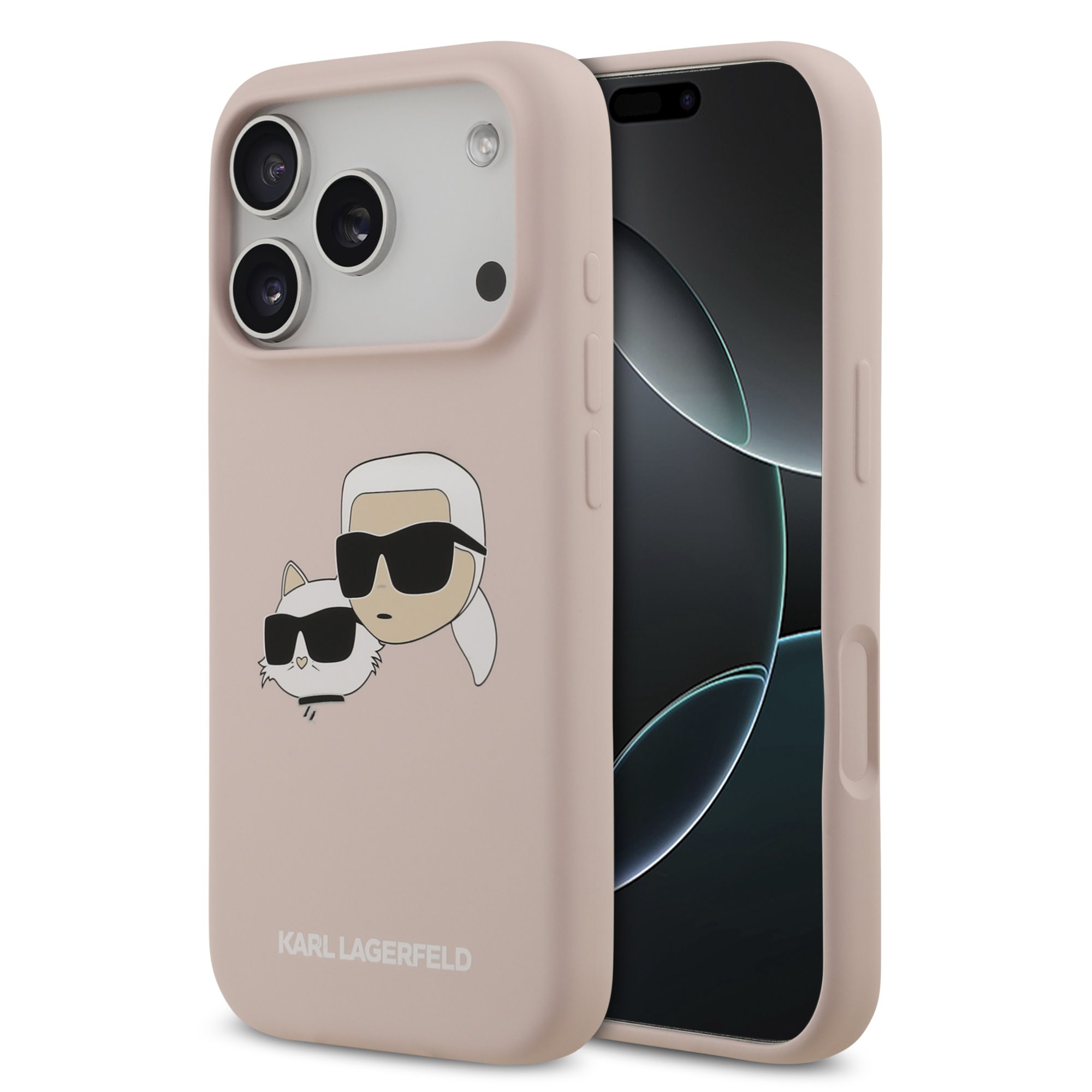 Rausvas dėklas telefonui Apple Iphone 17 Pro Karl Lagerfeld Liquid Silicone Double Heads MagSafe Rausvas dėklas telefonui Apple Iphone 17 Pro Karl Lagerfeld Liquid Silicone Double Heads MagSafe su animaciniu atspaudu
