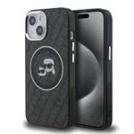 Juodas dėklas KKarl Lagerfeld su kartojamu logotipu telefonui Apple iPhone 15