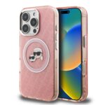 Rausvas dėklas Karl Lagerfeld iPhone 16 Pro telefonui su IML KCH logotipu ir MagSafe žiedu