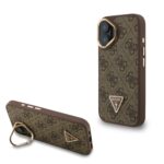 Rudas dėklas Guess PU 4G Strass Triangle Logo Stand Camera Frame MagSafe telefonui Apple Iphone 16