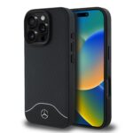 Juodas dėklas telefonui Apple Iphone 16 Pro su Mercedes Wood Imitation ir lygios odos tekstūra