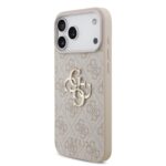 Rausvas dėklas telefonui Apple Iphone 17 Pro Max Guess PU 4G Metal Logo Strap su iškiliais metaliniais logotipais