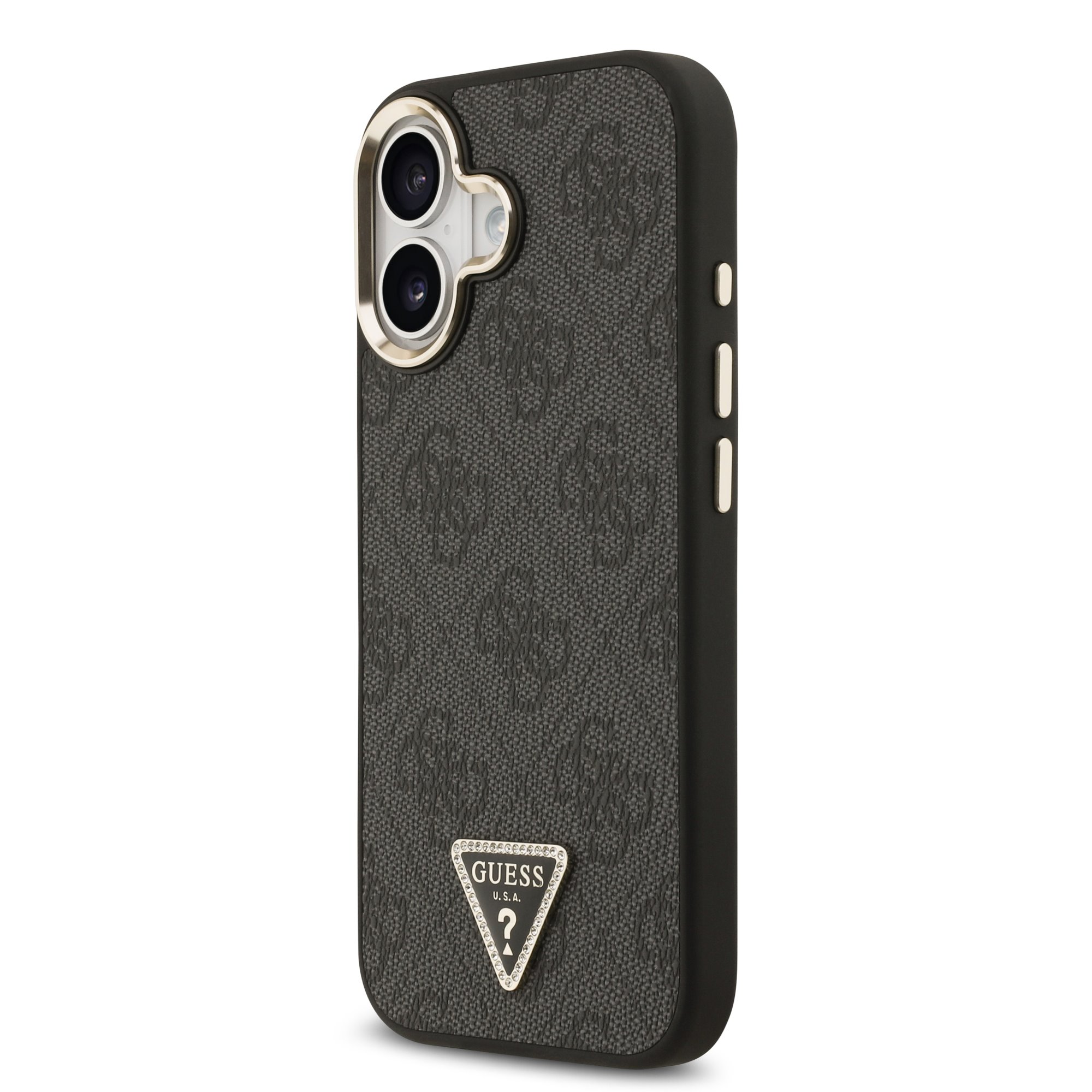 Juodas dėklas telefonui Apple iPhone 17 Guess PU Leather 4G Triangle Logo Gold Frame MagSafe Juodas dėklas telefonui Apple iPhone 17 Guess PU Leather 4G Triangle Logo Gold Frame MagSafe