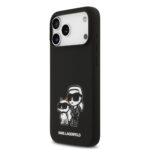 Juodas dėklas telefonui Apple iPhone 17 Pro Max Karl Lagerfeld Liquid Silicone KCH Sketch MagSafe su animaciniu piešiniu
