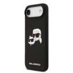 Juodas dėklas Karl Lagerfeld Liquid Silicone Double Heads MagSafe telefonui Apple iPhone 17 Air su paveikslėliu