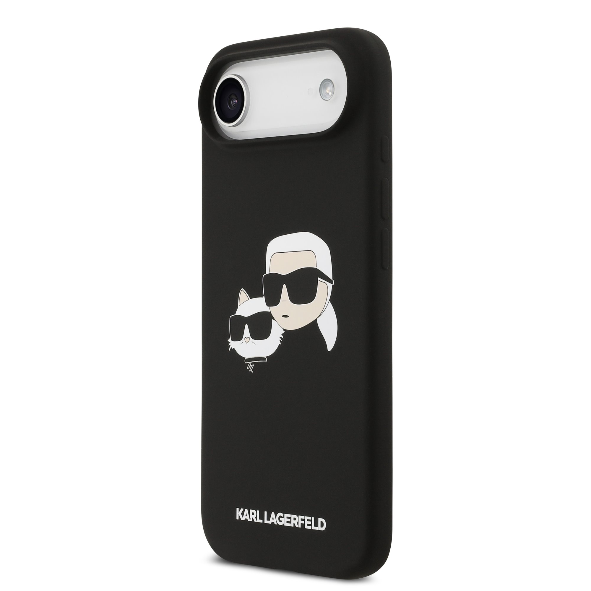 Juodas dėklas Karl Lagerfeld Liquid Silicone Double Heads MagSafe Juodas dėklas Karl Lagerfeld Liquid Silicone Double Heads MagSafe telefonui Apple iPhone 17 Air su paveikslėliu