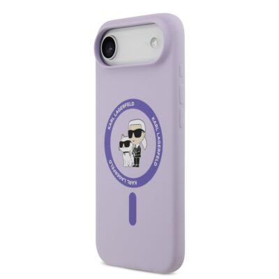 Purpurinis dėklas Karl Lagerfeld Liquid Silicone Karl and Choupette MagSafe telefonui Apple Iphone 17 Air