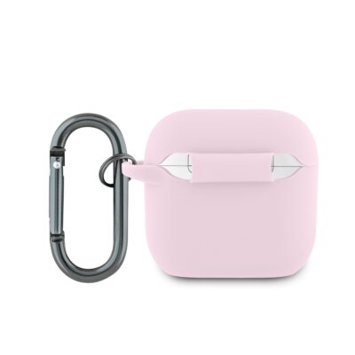 Rožinis dėklas AirPods 4 Lacoste Liquid Silicone Croc Logo su metaliniu kabliuku